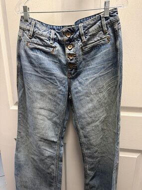 Free People Washed Light Blue Straight Leg Jeans with Button-Fly